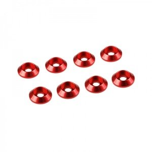 3 mm hliníkové kuželové podložky červené, 8 ks. Příslušenství auta RCobchod