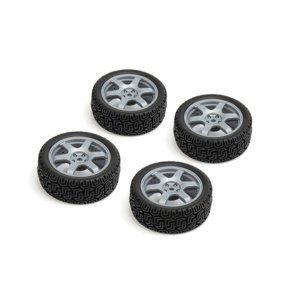 CARTEN nalepené Rally gumy 26mm na stříbrných 6 papr. diskách, 0mm OFFset, 4 ks. Kola RCobchod