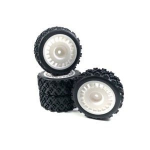 Sportovní pneumatiky Rally Block Design 1:10 včetně disků, sada 4ks, bílé Pneumatiky a disky RCobchod